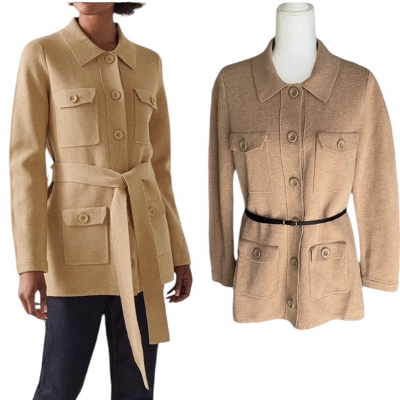 LK Bennett Miranda Camel Knit Belted Cardigan Sweater - M - Picture 2 of 16